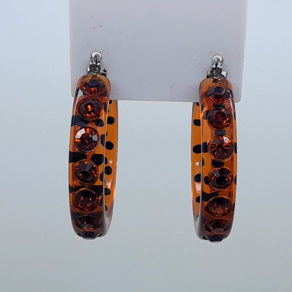 brown lucite Acrylic wide 1.5Hoop smoked topaz color Latch back Fashion Earrings - Picture 4 of 6